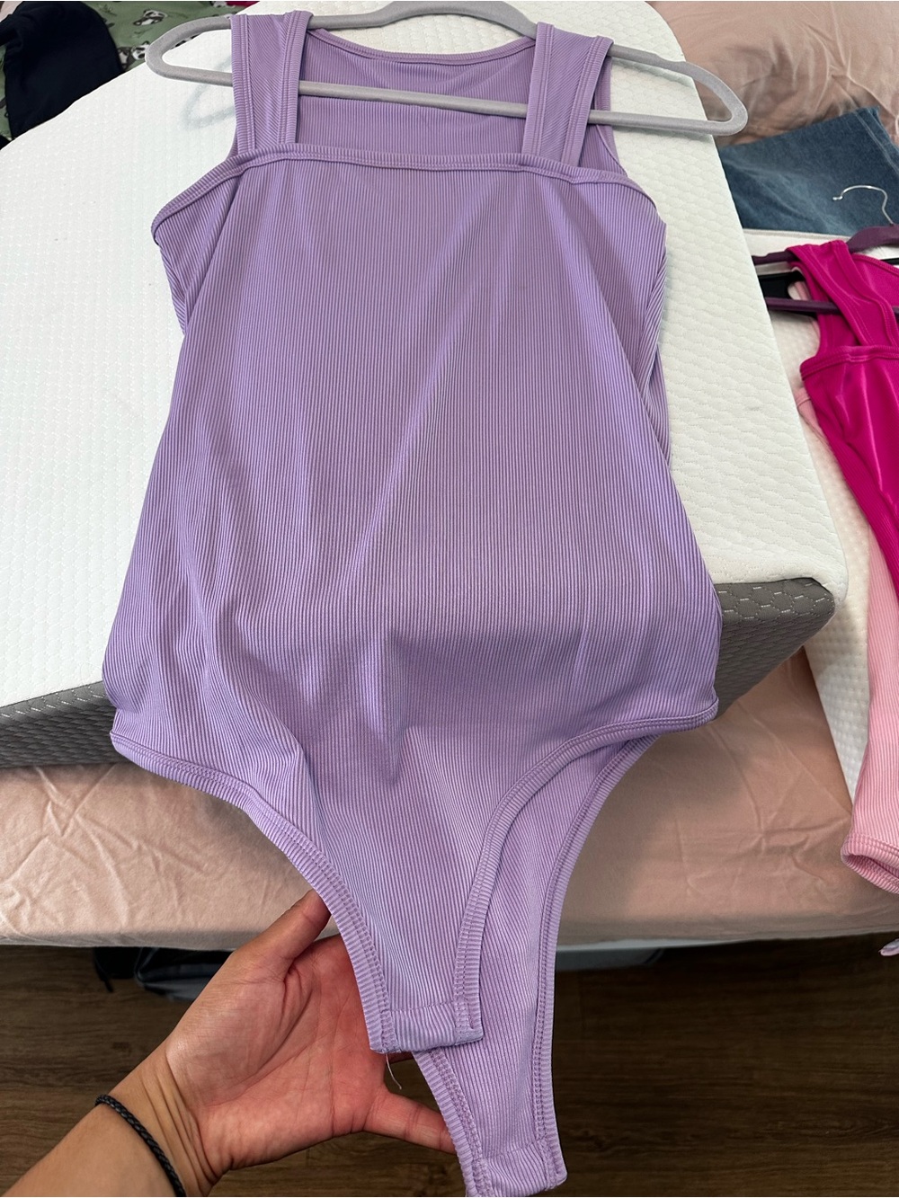 Lavender Ribbed Square-Neck Bodysuit - Women